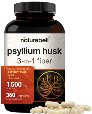 NatureBell Psyllium Husk Capsules 1500mg Per Serving, 360 Count, with Inulin NatureBell uk supplements