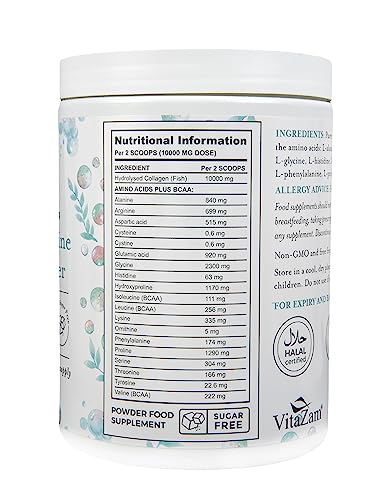Vitazam Pure Marine Collagen Powder - 100% Hydrolysed Collagen Peptides for Hair Skin and Nails VitaZam uk supplements