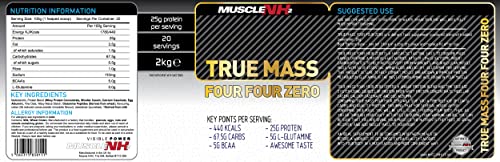 MuscleNh2 True Mass Four Four Zero Mass Gainer Protein Powder, High Calories and Protein MuscleNh2 uk supplements