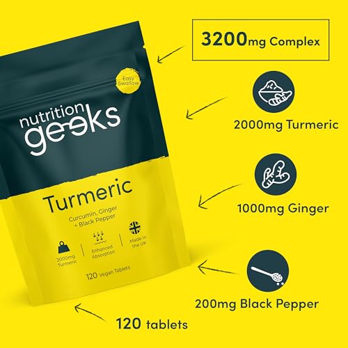 Nutrition Geeks Turmeric Tablets 2000 mg with Black Pepper & Ginger, High Strength Nutrition Geeks uk supplements