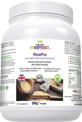 RicePro |Chocolate | Brown Rice Protein Powder with Added Herbals | Chicory Root Extract, Biobodyboost uk supplements