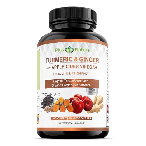 PIUS NATURE Turmeric Curcumin and Ginger with Apple Cider Vinegar, USDA Organic PIUS NATURE uk supplements