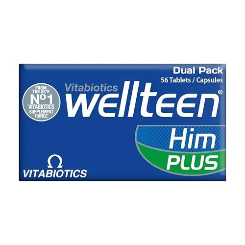 Vitabiotics Wellteen Him Plus Omega-3 - Maximum Nutritional Support for Teenagers and Young Men Ages 13-19 - 56 Tablets and Capsules Wellteen uk supplements