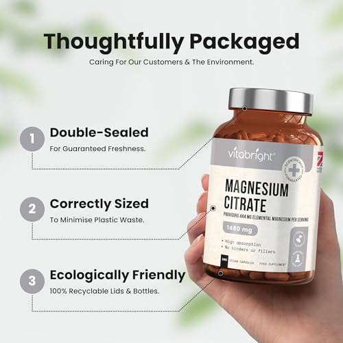 Magnesium Citrate - 1480mg High Strength - 240 Capsules (4 Month Supply) - Vegan VitaBright uk supplements