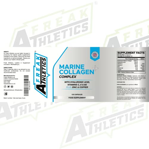 Marine Collagen 1000mg - Type 1 Hydrolysed Collagen - Enhanced with Hyaluronic Acid, Vitamin C Freak Athletics uk supplements