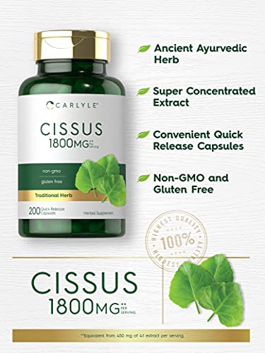 Carlyle Cissus Quadrangularis 1800mg | 200 Capsules | Traditional Herb Extract Carlyle uk supplements