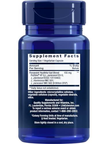 Life Extension FLORASSIST® Probiotic Youthful Gut, Healthy Aging Supplement, postbiotic and probiotic Blend, Heart and Gut Health, Non-GMO, 1-Daily, Gluten-Free, Vegetarian, 30 Capsules Life Extension uk supplements