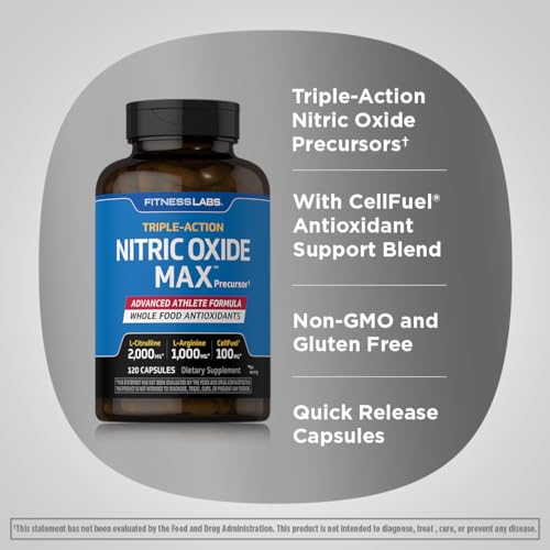 Fitness Labs Nitric Oxide Supplement | 3000mg | 120 Capsules | Nitric Oxide Pre Workout Fitness Labs uk supplements