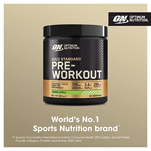 Optimum Nutrition Gold Standard Pre Workout Green Apple Flavoured Powder, 330g Optimum Nutrition uk supplements