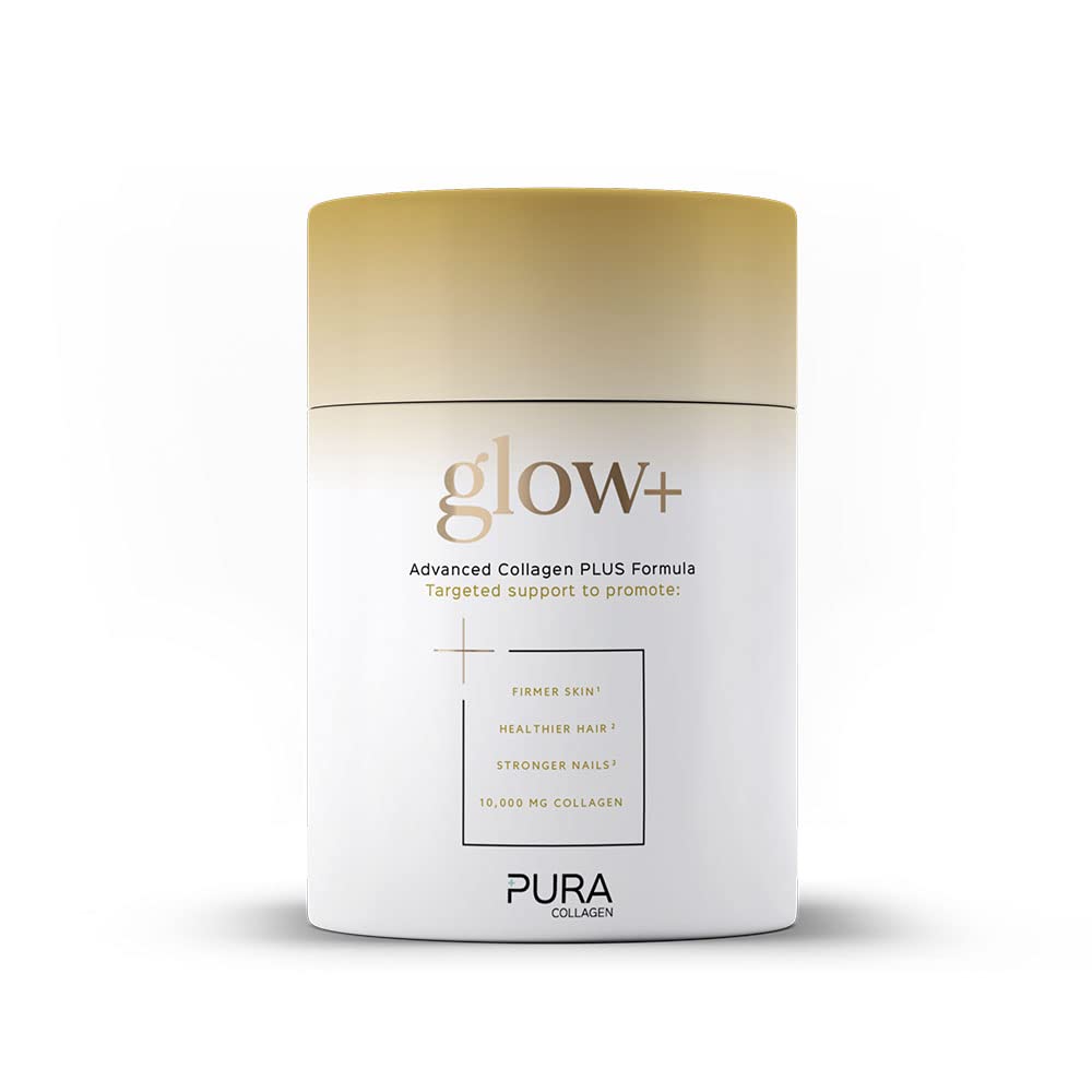 Pura Collagen Powdered Supplement Glow+, 10,000mg Hydrolysed Peptides, Hyaluronic Acid, Vitamins & Minerals, 28 Servings, 284 g Pura Collagen uk supplements