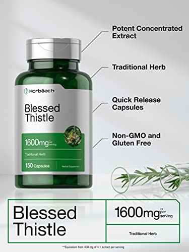 Blessed Thistle Capsules 1600 mg | 150 Count | Max Potency | Non-GMO, Gluten Free Horbäach uk supplements