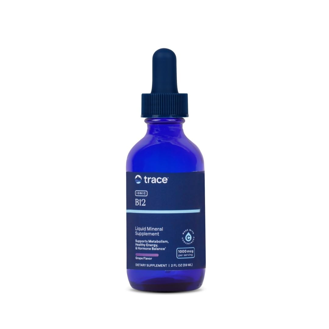 Trace Minerals Ionic B12 - Liquid Multivitamin for Hormone Balance & Healthy Nerve Function - Supports Metabolic Health - Enzyme Production - Natural Wellness Formula - 2 fl oz (59 Servings) Trace Minerals uk supplements