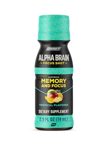 ONNIT Alpha Brain Focus Shot, Tropical Flavor, Nootropic Dietary Supplement Drink That Supports Energy, Focus, and Mood, IGEN™ Non-GMO Tested, 2.5 fl oz, 6 Count ONNIT uk supplements