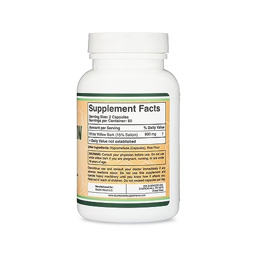 White Willow Bark Capsules 800mg per Serving, 120 Count (Willow Bark Extract Std. Double Wood Supplements uk supplements