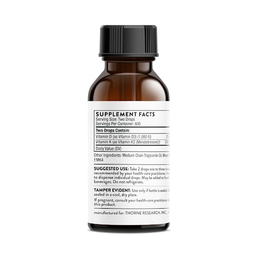 THORNE Vitamin D + K2 Liquid with a metered Dispenser - Vitamins D3 and K2 to Support THORNE uk supplements