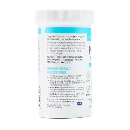 NatureWise Probiotics 70 Billion CFU - 17 Strains + Organic Prebiotics - Immune, Digestive & Gut Health Support for Women & Men - Vegetarian, Gluten-Free, Non-GMO - 60 Capsules[2-Month Supply] NatureWise uk supplements
