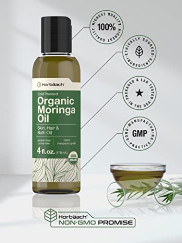Organic Moringa Oil | 4 fl oz | for Face, Hair, and Skin | 100% Therapeutic Grade | Paraben Horbäach uk supplements