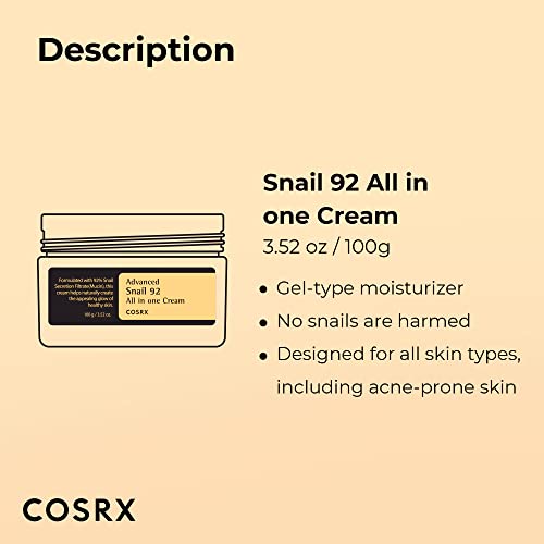 COSRX Snail Mucin 92% Moisturizer 3.52oz/ 100g, Daily Repair Face Gel COSRX uk supplements