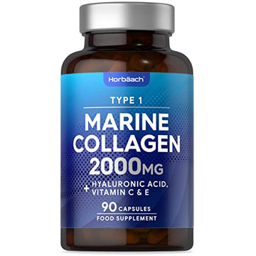 Marine Collagen Capsules | with Hyaluronic Acid, Vitamin C & E | 2000mg | High Strength Type 1 Collagen Horbäach uk supplements