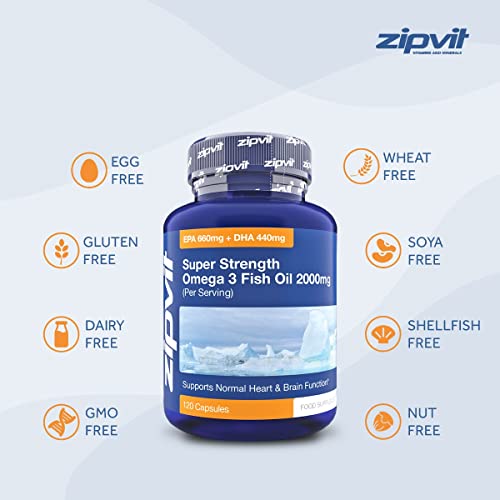 Omega 3 Fish Oil 2000mg, EPA 660mg DHA 440mg per Daily Serving. 120 Capsules Zipvit uk supplements