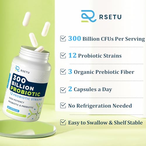 Probiotics for Women Men: 300 Billion CFU Probiotic High Potency + 12 Strains Organic RSETU uk supplements
