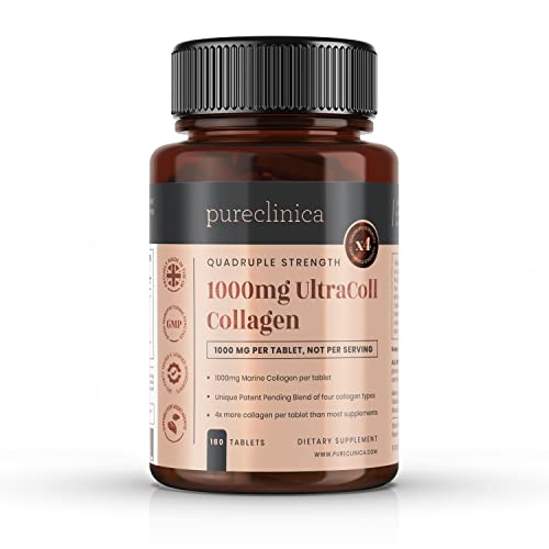 UltraColl Marine Collagen 1000mg x 180 tablets (6 months supply). The only patented anti-aging collagen types I, II, III, and VII. Pureclinica uk supplements