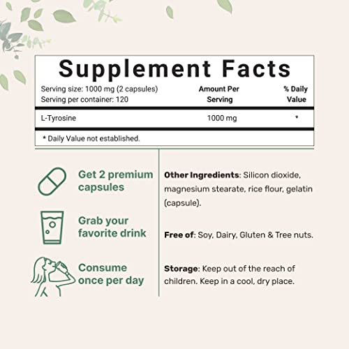 Micro Ingredients Plant Based L Tyrosine Pills, 1000mg Per Serving, 240 Capsules Micro Ingredients uk supplements