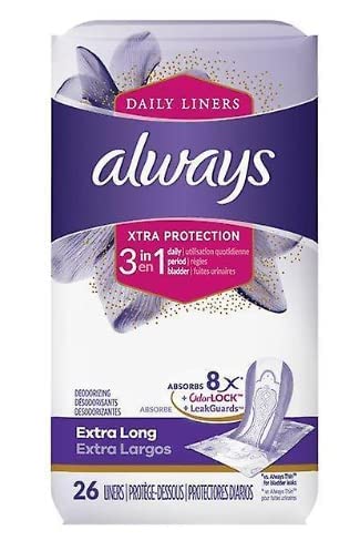 Always Xtra Protection 3-in-1 Daily Liners Extra Long Unscented 26 Ct Always uk supplements
