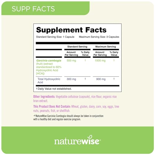 Naturewise Garcinia Cambogia with Pure Garcinia Cambogia Extract, 60% HCA Concentrati NatureWise uk supplements