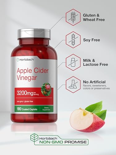 Apple Cider Vinegar Tablets 3200mg | 180 Pills | Vegetarian, Non-GMO & Gluten Free Supplement Horbäach uk supplements