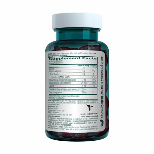 NEURIVA Plus Decaffeinated Nootropic Brain Supplement for Memory, Focus & Concentration & Cognitive Function, Clinically Tested NeuroFactor, Phosphatidylserine, Vitamins B6 B12,50ct Strawberry Gummies NEURIVA uk supplements