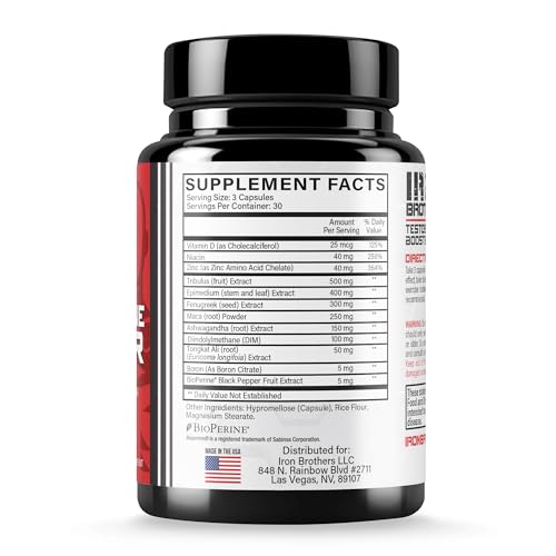 Iron Brothers Men’s Testosterone Support Supplement – Tribulus, Tongkat Ali, Ashwagandha & DIM – Daily Performance & Vitality Formula – with Fenugreek & Zinc – 30 Day Cycle – 90 Capsules Iron Brothers Supplements uk supplements