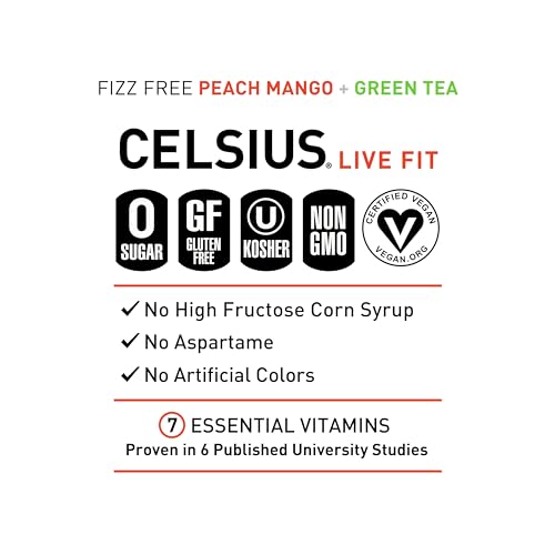 CELSIUS Peach Mango Green Tea, Functional Essential Energy Drink 12 Fl Oz (Pack of 12) CELSIUS uk supplements