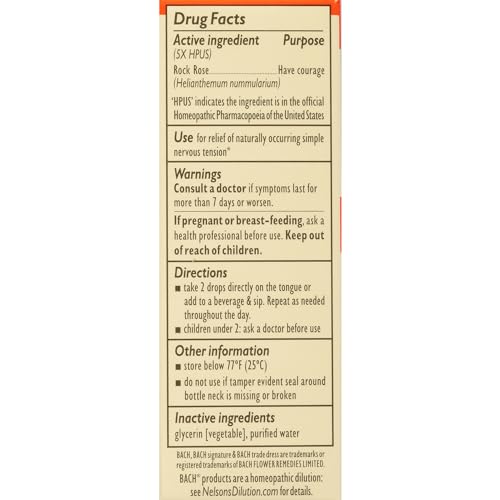 Bach Original Flower Remedies, Rock Rose for Courage (Non-Alcohol Formula), Natural Homeopathic Bach uk supplements