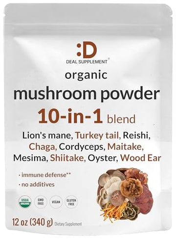 Organic Mushroom Powder Supplement, 12oz – 10 in 1 Active Blend – Turkey Tail, Lions Mane DEAL SUPPLEMENT uk supplements