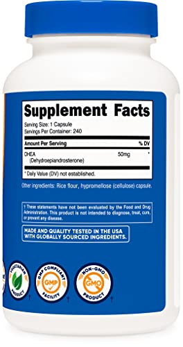 Nutricost DHEA 50mg, 240 Capsules - Gluten Free, Soy Free, Non-GMO, Supplement Nutricost uk supplements