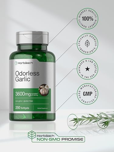 Odorless Garlic Softgels | 250 Count | Ultra Potent Garlic Extract | Non-GMO & Gluten Free Horbäach uk supplements