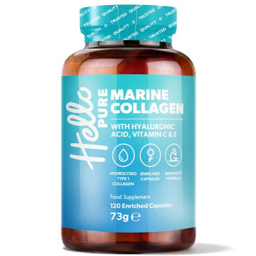 Marine Collagen Capsules - 1855mg - 120 Capsules - Enriched with Hyaluronic Acid & Vitamins C & E Hello Pure uk supplements