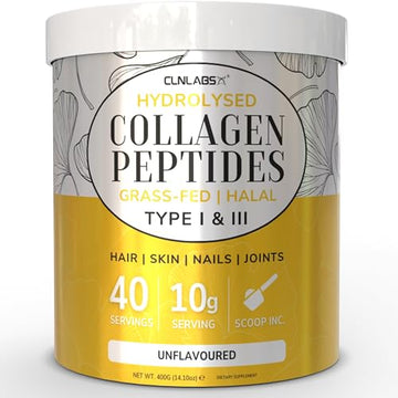 100% Pure Hydrolysed Collagen Peptides Powder - 400g Tub | Halal & Grass-Fed Bovine Collagen CLN Labs uk supplements