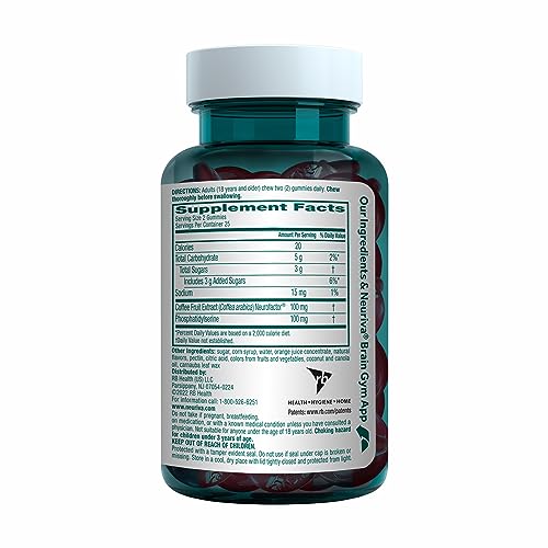 NEURIVA Original Brain Supplement for Memory, Focus & Concentration + Learning & Accuracy with Clinically Tested Nootropics Phosphatidylserine and Neurofactor, Strawberry Flavor, 50 Gummies NEURIVA uk supplements