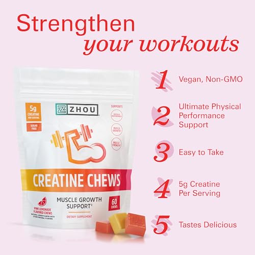 Zhou Nutrition Creatine Monohydrate Chewables 5g for Men & Women, Sugar Free Zhou Nutrition uk supplements