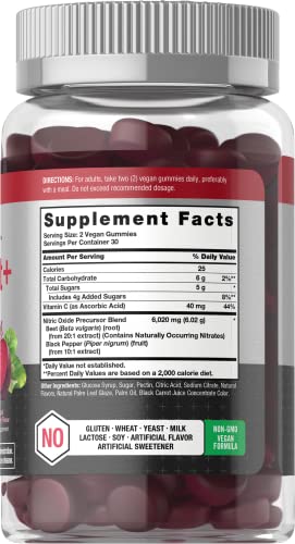Nitric Oxide Beet Root Gummies | 60 Count | with Nitrates | Natural Strawberry Flavor Horbäach uk supplements