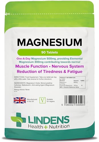Lindens 500mg Magnesium Tablets | 90s 1-a-Day | Made in The UK | Tiredness, Muscle Lindens uk supplements