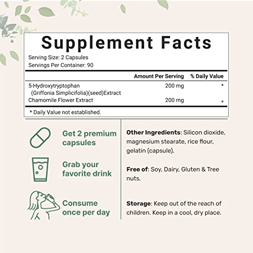 Micro Ingredients 5-HTP 200mg with Chamomile Flower Extract, 180 Capsules, 2 in 1 Formula Micro Ingredients uk supplements