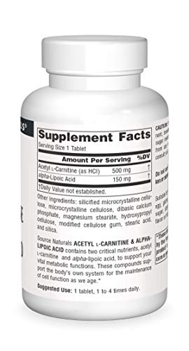 Source Naturals Acetyl L-Carnitine & Alpha-Lipoic Acid 650mg - 60 Tablets Source Naturals uk supplements