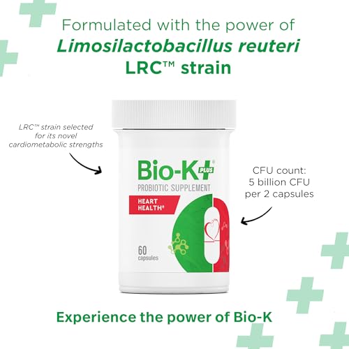 Bio-K+ Probiotics for Heart Health with Limosilactobacillus reuteri LRC – Heart Health Probiotic for Cholesterol & Cardiovascular Support, 5 Billion CFU, Vegan, Shelf-Stable – 60 Capsules Bio-K Plus uk supplements