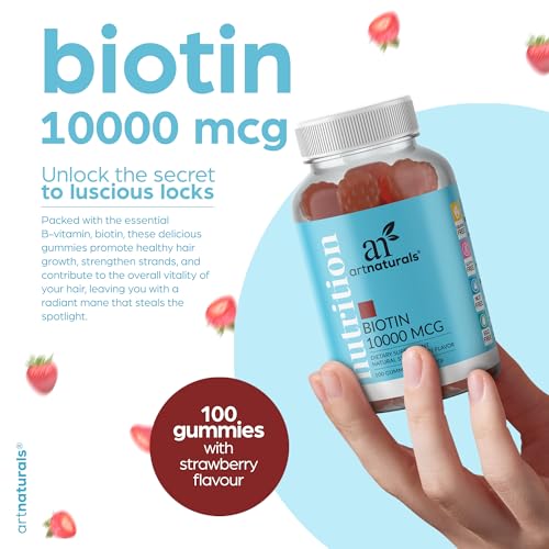 Artnaturals Biotin Gummies for Hair Growth - (100 Gummies - 10000mcg) - Natural Strawberry Artnaturals uk supplements