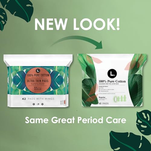 L. Pure Cotton Topsheet Pads for Women, Regular Absorbency, Ultra Thin Pads with Wings L. uk supplements
