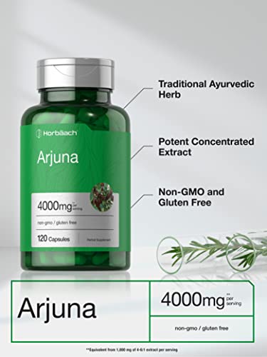 Arjuna Capsules 4000mg | 120 Count | Non-GMO, Gluten Free | from Arjuna Bark Herb Horbäach uk supplements