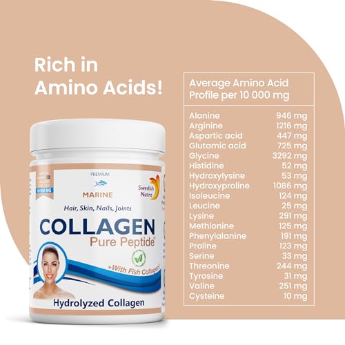 Swedish Nutra Powder Marine Collagen - Pack of 300g, 30 Day Supply | Minimize Fine Lines, Wrinkles & Improve Skin Elasticity | High Absorption Rate Swedish Nutra uk supplements